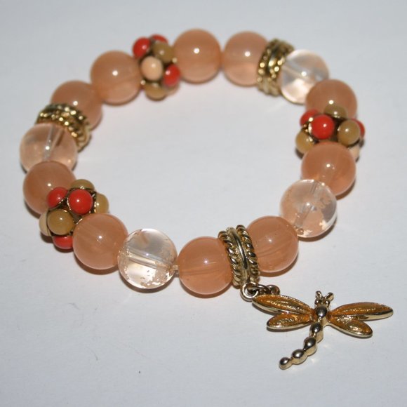 Beautiful peach and gold dragonfly bracelet 7"